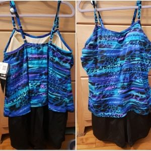 Trimshaper one piece bathing suit shorts romper 16W NWT!